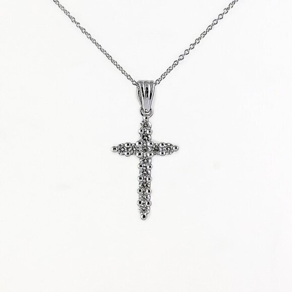 14K White Gold Natural Diamond Cross Necklace ..30ctw Adjustable Chain